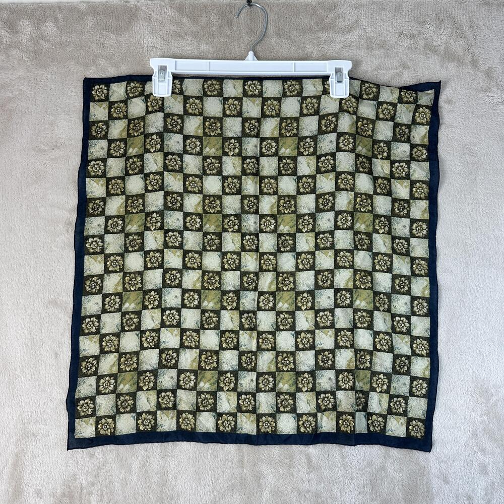 Collection XIIX Silk Scarf Womens One Size Green Satin Floral Check Square
